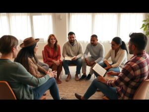 A group of people discuss the bible.